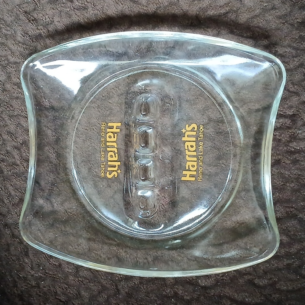 Harrah's Ashtray Reno and Lake Tahoe Glass Vintage Casino Memorabilia